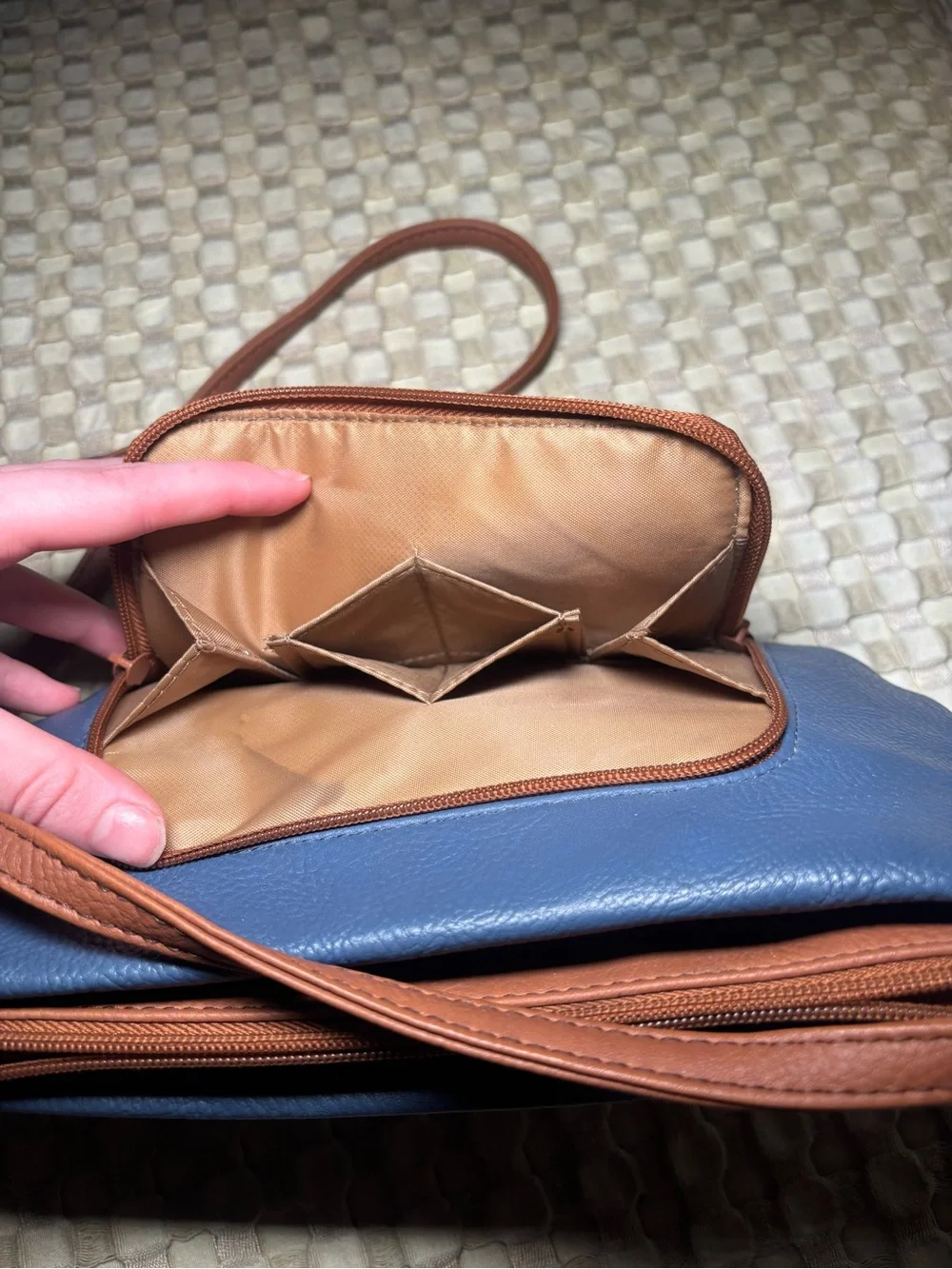 Blue and Brown Leather Crossbody Bag by (Unknown Brand)